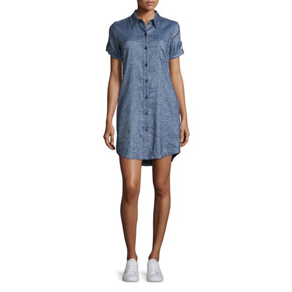 THEORY Mayvine Tierra Wash Dress Deep Denim Pockets Button Up Size 4 - Picture 1 of 7